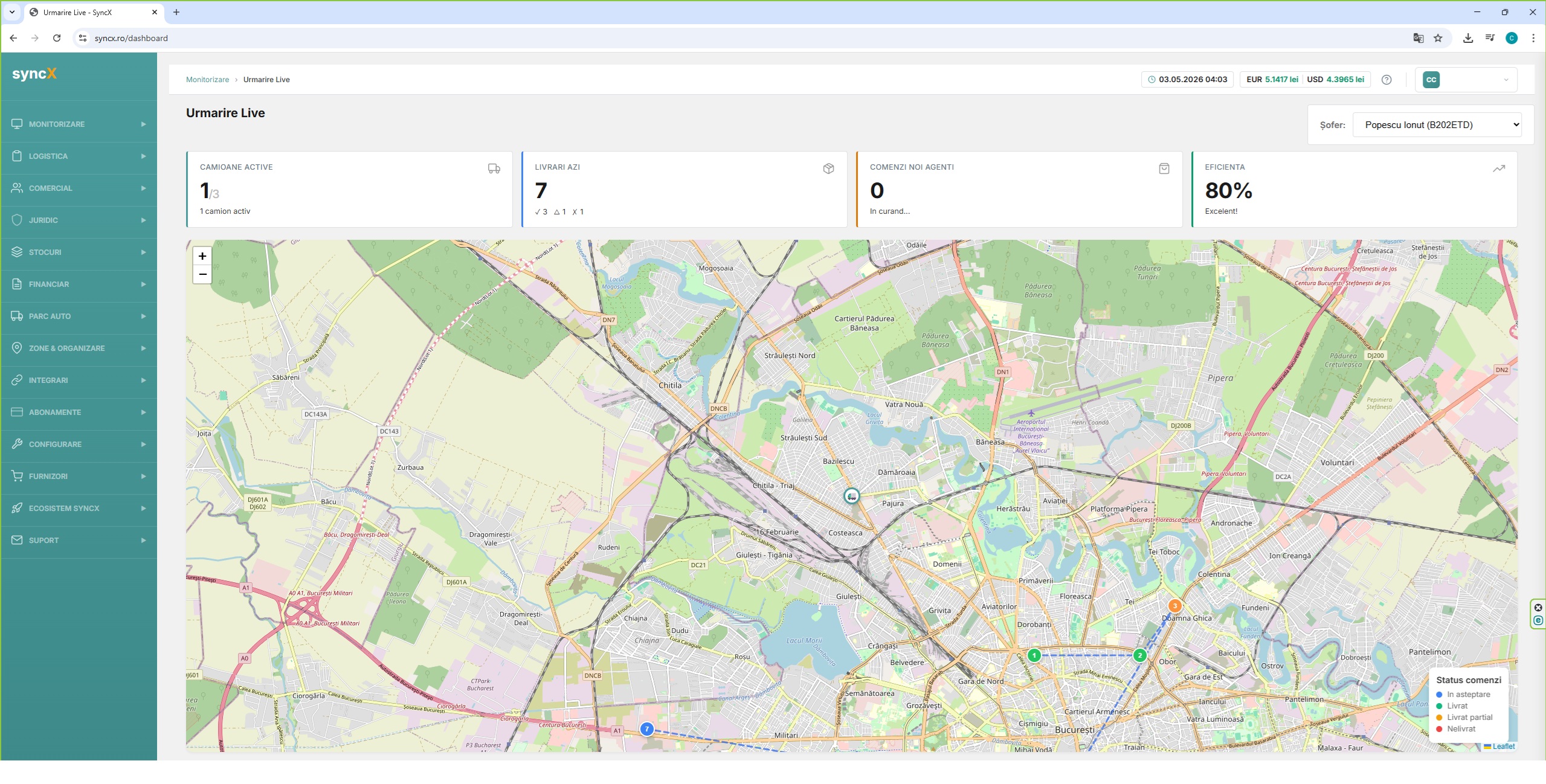 Dashboard Monitorizare - urmarire live masini pe harta